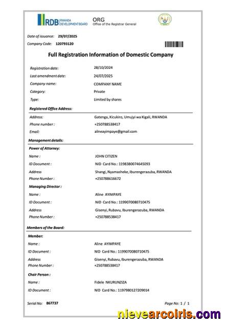 Rwanda full registration information of domestic company